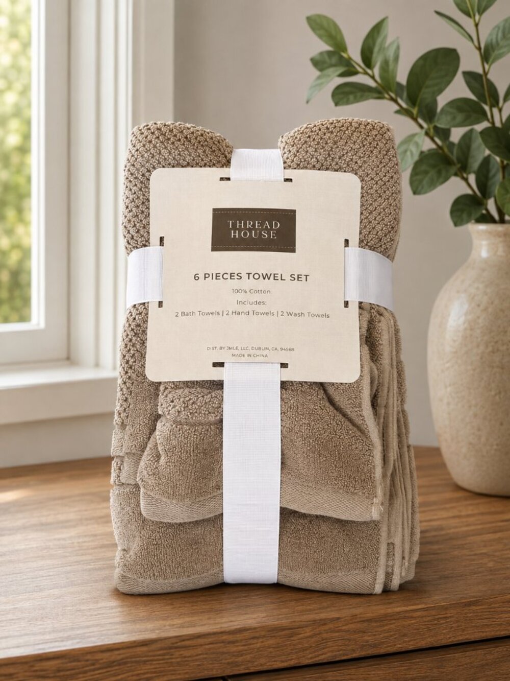 Thread House Taupe 6-Piece Cotton Towel Set